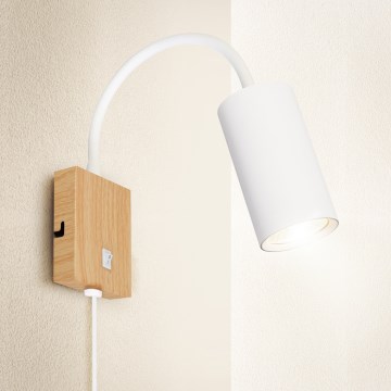 Brilagi - Lampe murale orientable avec interrupteur SELE 1xGU10/30W/230V blanc/décor chêne