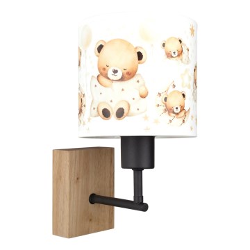 Brilagi - Lampe murale pour enfant BOBO WOOD 1xE27/25W/230V chêne/noir/blanc/oursons