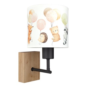 Brilagi - Lampe murale pour enfants BOBO WOOD 1xE27/25W/230V chêne/noir/blanc/motifs animaux