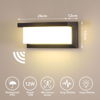 Brilagi - LED Applique da esterno con sensore BRICKY LED/12W/230V antracite IP54