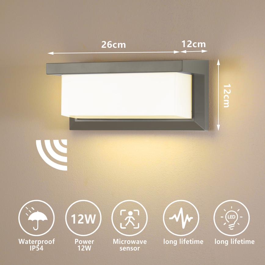 Brilagi - LED Applique da esterno con sensore BRICKY LED/12W/230V grigio IP54