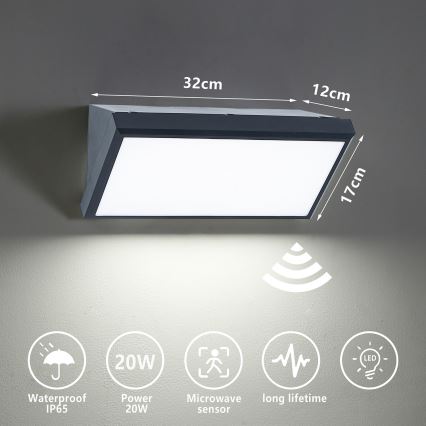 Brilagi - LED Applique da esterno con sensore TRIANGLE LED/20W/230V antracite IP65