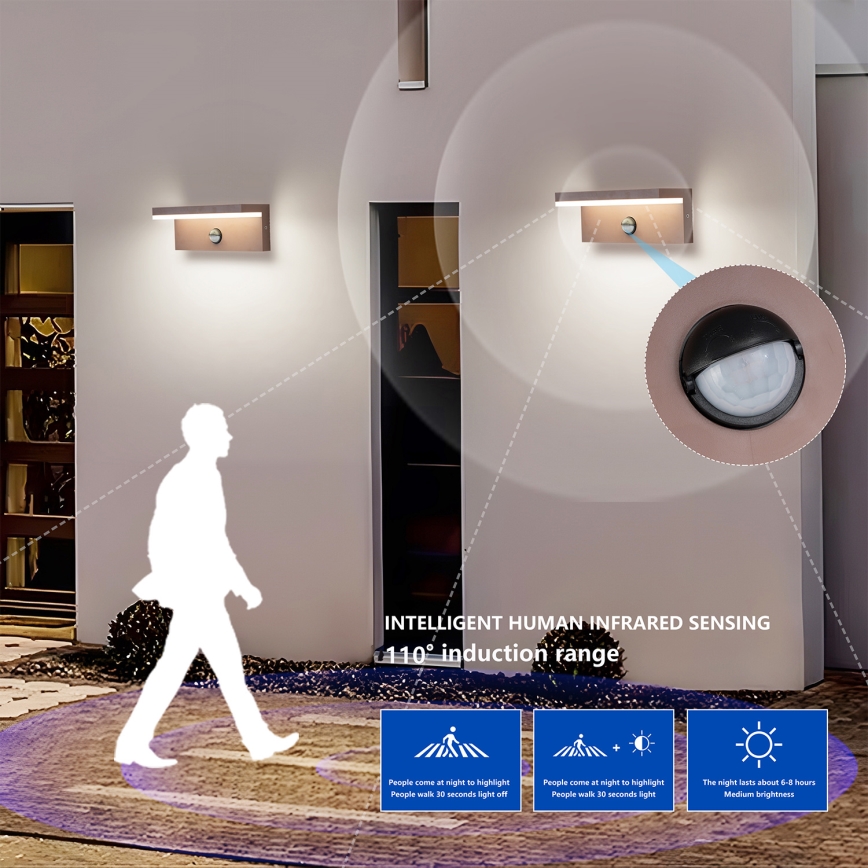 Brilagi - Applique murale d'extérieur LED avec détecteur TESSI LED/10W/230V marron IP54