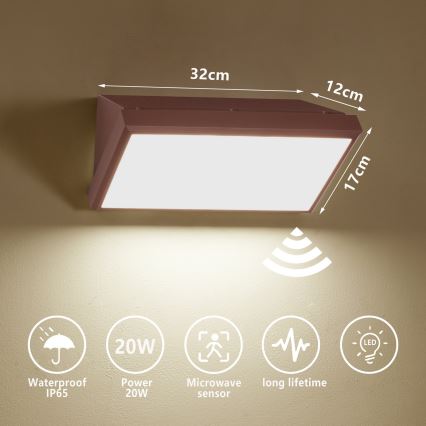 Brilagi - Applique murale d'extérieur LED avec détecteur TRIANGLE LED/20W/230V marron IP65