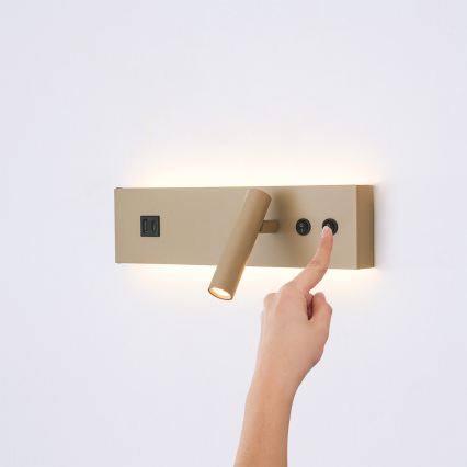 BRILAGI - Applique murale spot LED NOCTIS avec port USB, LED/3W/230V + LED/9W, beige