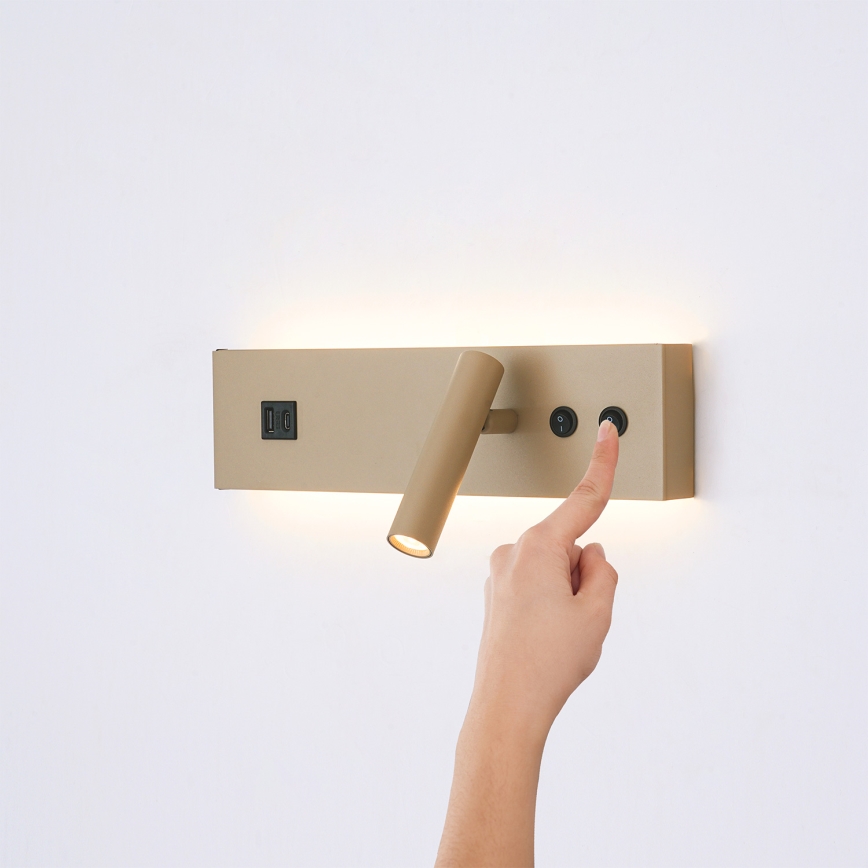 BRILAGI - Applique murale spot LED NOCTIS avec port USB, LED/3W/230V + LED/9W, beige