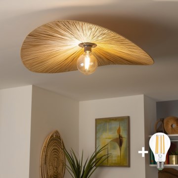 Brilagi - LED Aufbau-Deckenleuchte CERIA BOHO 1xE27/40W/230V Ø 80 cm Raffia/Eiche