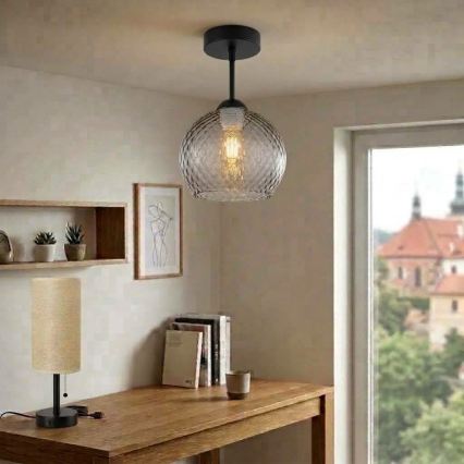 BRILAGI - LED-Aufbau-Deckenleuchte RETRO GLASS 1xE27/60W/230V Ø 25 cm schwarz/rauchgrau