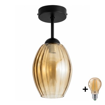 BRILAGI - LED Aufputz-Deckenleuchte RETRO GLASS 1xE27/60W/230V Ø 17 cm schwarz/rauchbeige