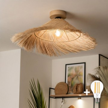 Brilagi - LED-Aufputzleuchte CERIA BOHO 1xE27/40W/230V Ø 70 cm Rattan/Eiche