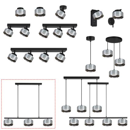 BRILAGI - LED AURA LUX Hängeleuchte an Stahlseil 3xGX53/30W/230V schwarz/rauchfarben