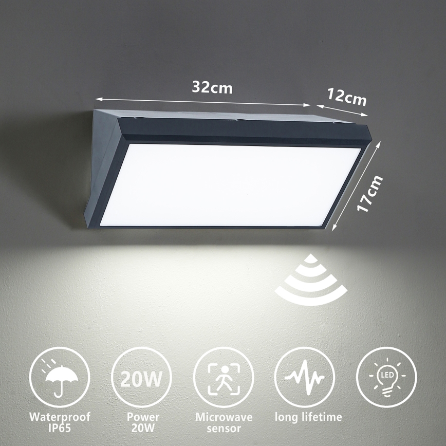 Brilagi - LED-Außenwandleuchte mit Sensor TRIANGLE LED/20W/230V Anthrazit IP65