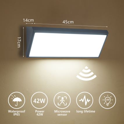Brilagi - LED Außen-Wandleuchte mit Sensor TRIANGLE LED/42W/230V 45 cm Anthrazit IP65