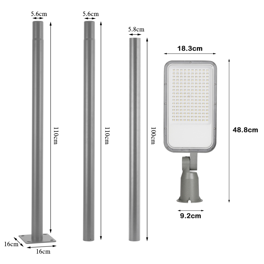 Brilagi - LED-Außen-Straßenleuchte mit 3 m Mast und Gelenk URBANLIGHT LED/100W/230V grau IP65