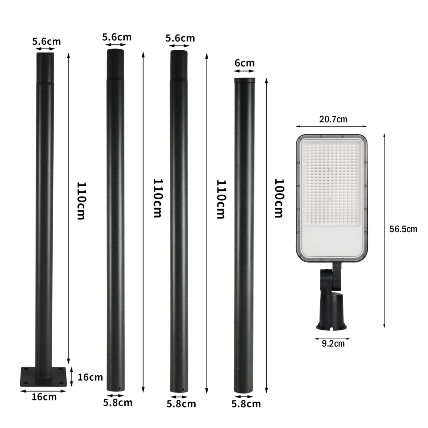 Brilagi - LED-Außen-Straßenleuchte mit 4 m Mast und schwenkbarem Gelenk URBANLIGHT LED/200W/230V schwarz IP65