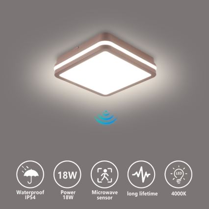 Brilagi - LED-Außen-Deckenleuchte mit Sensor BENE LED/18W/230V 21,5x21,5 cm braun IP54