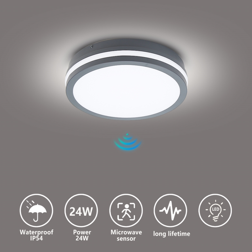 Brilagi - LED-Außenleuchte mit Sensor BENE LED/24W/230V Ø 26 cm anthrazit IP54
