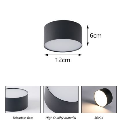 Brilagi - FORIS LED-Deckenleuchte für Badezimmer, 14 W, 230 V, Ø 12 cm, schwarz, IP44
