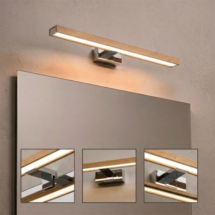 Brilagi - LED-Badezimmer-Spiegelbeleuchtung WOODY MIRROR 3-in-1 LED/12W/230V 60 cm IP44 glänzender Chrom/Eiche