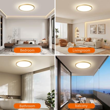 Brilagi - LED Badezimmer-Deckenleuchte ULTRA SLIM, 24 W / 230 V, Ø 42 cm, goldfarben, IP54