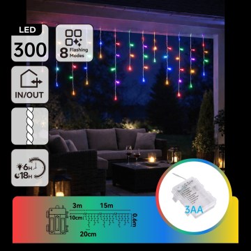 BRILAGI - LED Catena luminosa natalizia per esterni 300xLED/3xAA/8 funzioni 18x0,6m IP44 multicolore