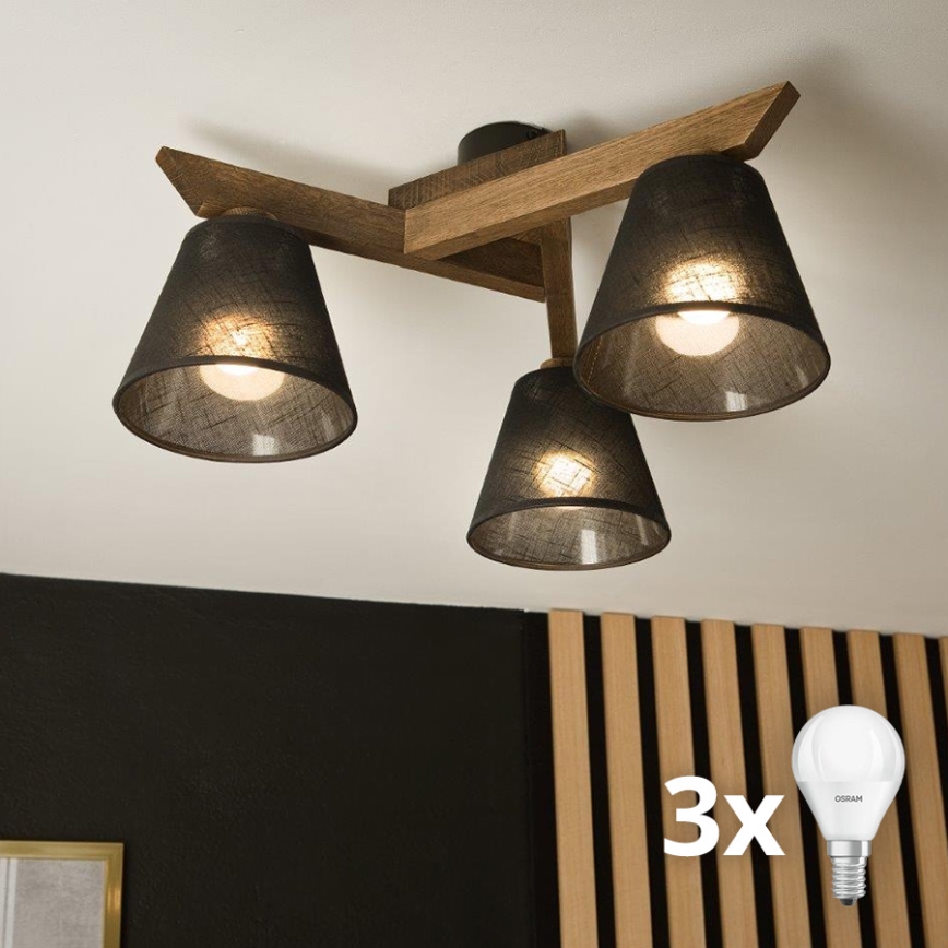 Brilagi - LED Deckenleuchte ANTHONY 3xE14/40W/230V Eiche Nussbaum/Schwarz