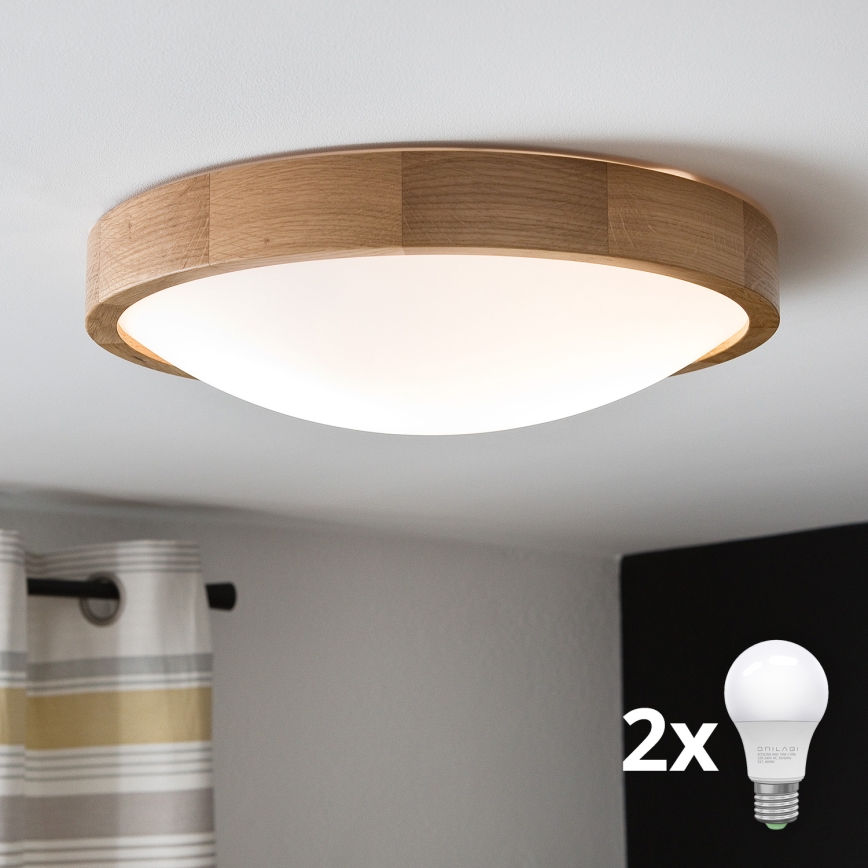 Brilagi - LED Deckenleuchte CARVALHO SLIM 2xE27/60W/230V Eiche Ø 37 cm