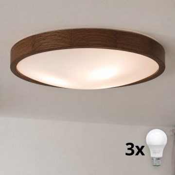Brilagi - LED-Deckenleuchte CARVALHO SLIM 3x E27/15W/230V Eiche/Nussbaum Ø 47 cm