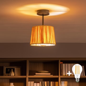 Brilagi - LED-Deckenleuchte CERIA BOHO 1xE27/60W/230V Ø 20 cm schwarz/Raffia