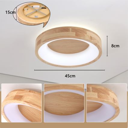 Brilagi - LED-Deckenleuchte FALCON WOOD, 30 W, 230 V, 3000/4000/6000 K, Ø 45 cm, Holz