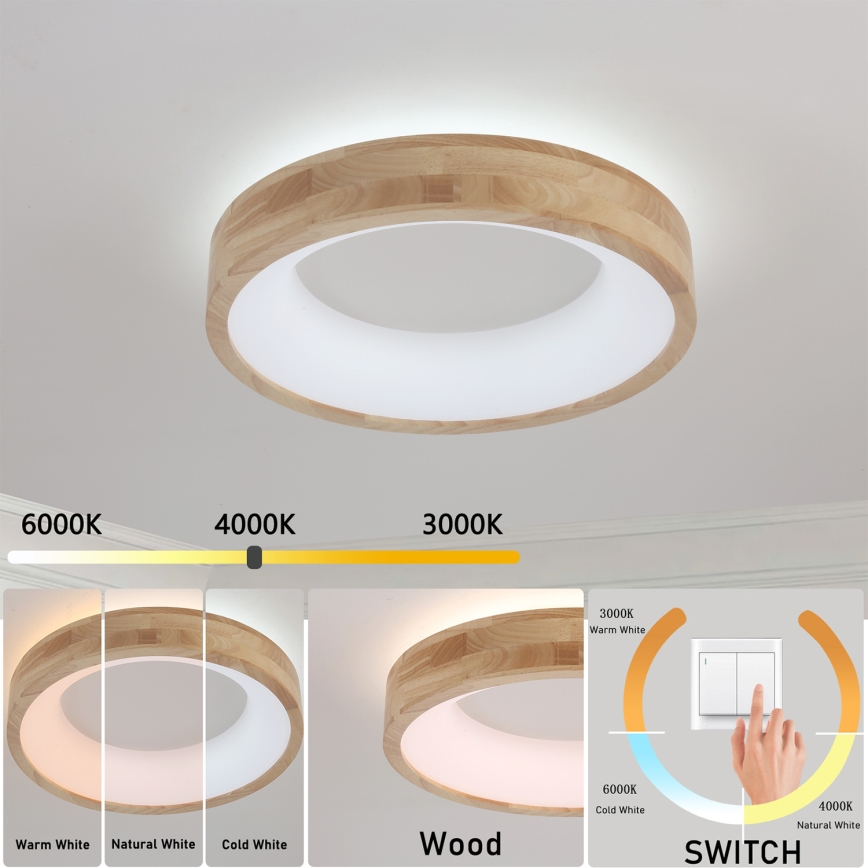 Brilagi - LED Deckenleuchte FALCON WOOD LED/30W/230V 3000/4000/6000K Ø 45 cm Holz