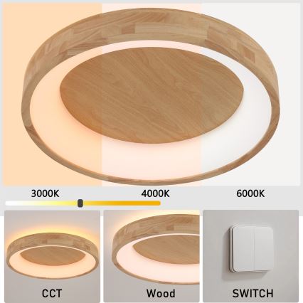 Brilagi - LED-Deckenleuchte FALCON WOOD LED/40W/230V 3000/4000/6000K Ø 60 cm Holz