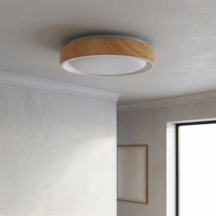 Brilagi - LED-Deckenleuchte FLOCO LED/24W/230V Ø 30 cm Holzdekor/Weiß