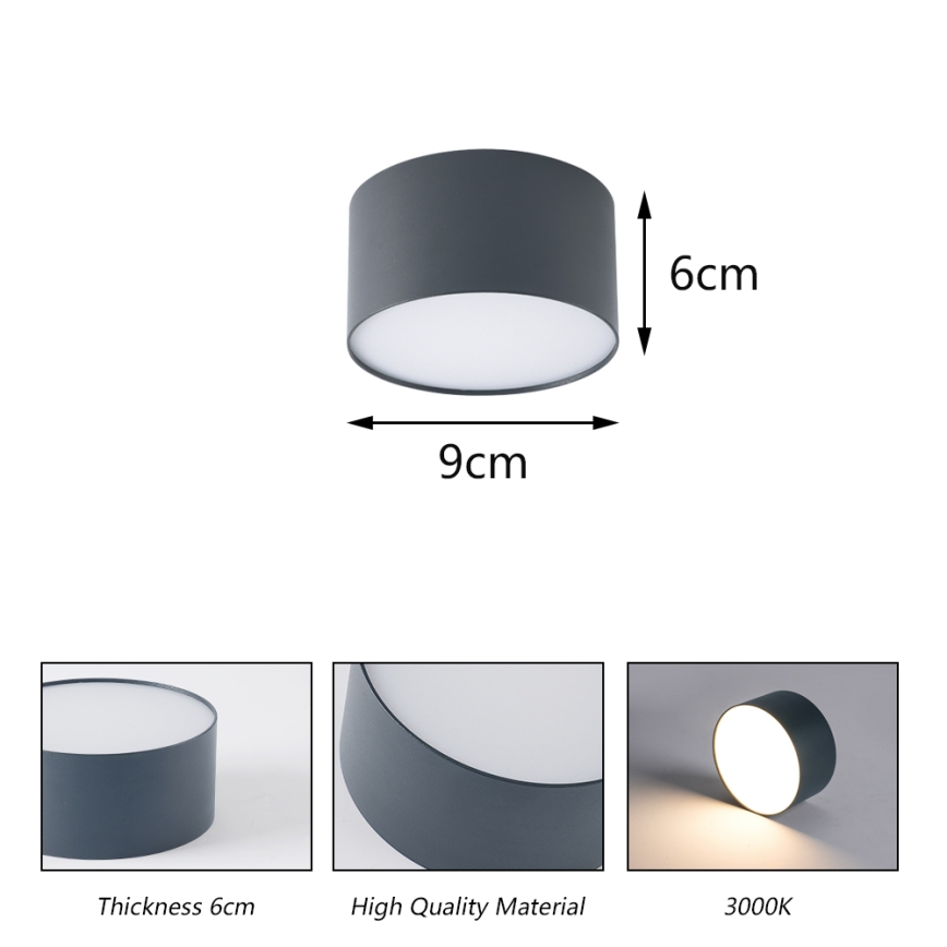 Brilagi - LED-Badezimmer-Deckenleuchte FORIS LED/9W/230V Ø 9 cm Anthrazit IP44 CRI 90