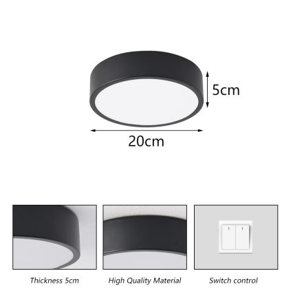 Brilagi - LED-Deckenleuchte POOL LED/18W/230V 3000/4500/6000K Ø 20 cm schwarz