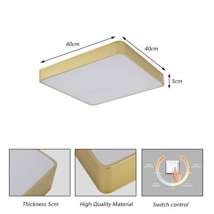 Brilagi - LED Deckenleuchte POOL LED/36W/230V 3000/4500/6000K 40x40 cm goldfarben