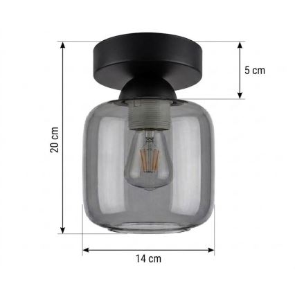 BRILAGI - LED-Deckenleuchte RETRO GLASS 1xE27/60W/230V Ø 14 cm schwarz/rauchgrau