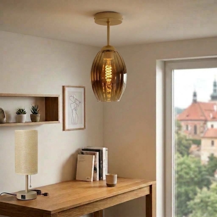 BRILAGI - LED-Deckenleuchte RETRO GLASS 1xE27/60W/230V Ø 17 cm beige/rauchbeige