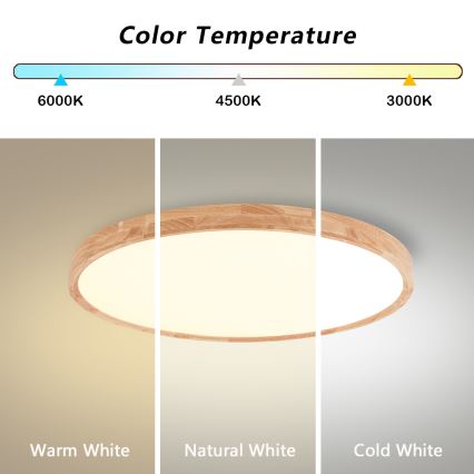 Brilagi - LED-Deckenleuchte WOODROUND LED/40W/230V 3000/4000/6000K Ø 60 cm Holz CRI 90