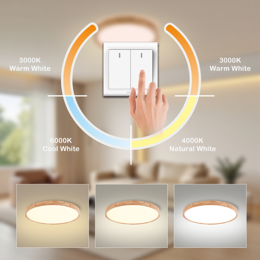 Brilagi - LED-Deckenleuchte WOODROUND LED/40W/230V 3000/4000/6000K Ø 60 cm Holz CRI 90