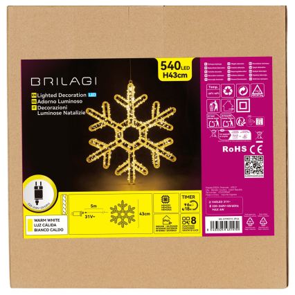 BRILAGI - LED Decorazione natalizia per esterni LED/6W/8 funzioni 43 cm IP44 fiocco di neve bianco caldo