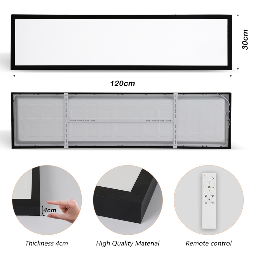 Brilagi - Dimmable Lampada da Bagno da Soffitto FRAME SMART LED/50W/230V 30x120 cm 3000-6000K IP44 Nero + Telecomando