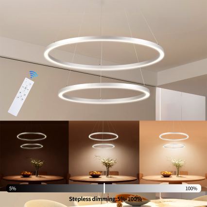 Brilagi - Suspension LED dimmable sur câble PORTOFINO LED/98W/230V 3000–6000K Ø 80 cm argentée + télécommande