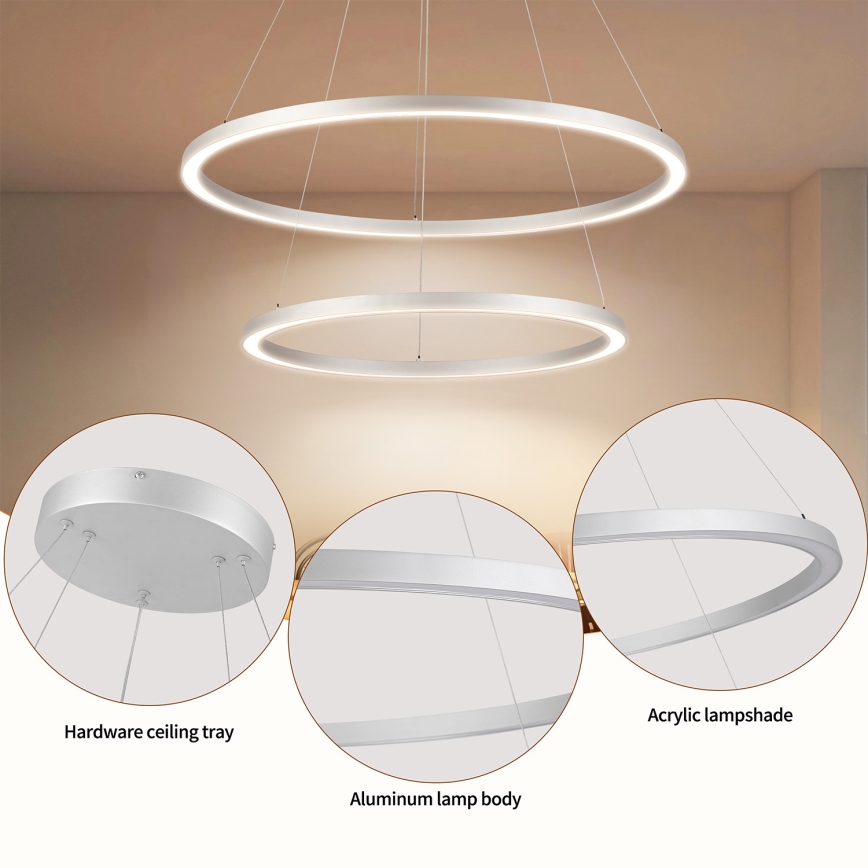 Brilagi - Suspension LED dimmable sur câble PORTOFINO LED/98W/230V 3000–6000K Ø 80 cm argentée + télécommande