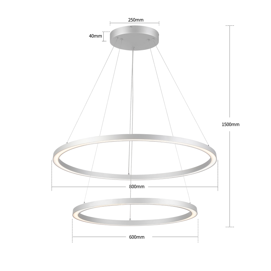 Brilagi - Suspension LED dimmable sur câble PORTOFINO LED/98W/230V 3000–6000K Ø 80 cm argentée + télécommande