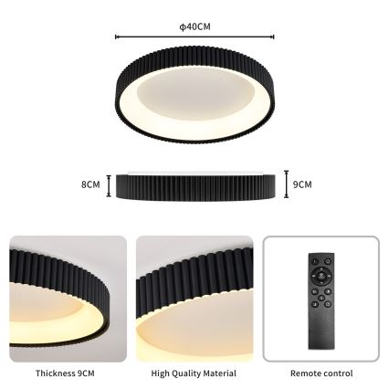Brilagi - LED-dimmbare Deckenleuchte FALCON MODERN LED/30W/230V 3000-6500K Ø 40 cm schwarz + Fernbedienung