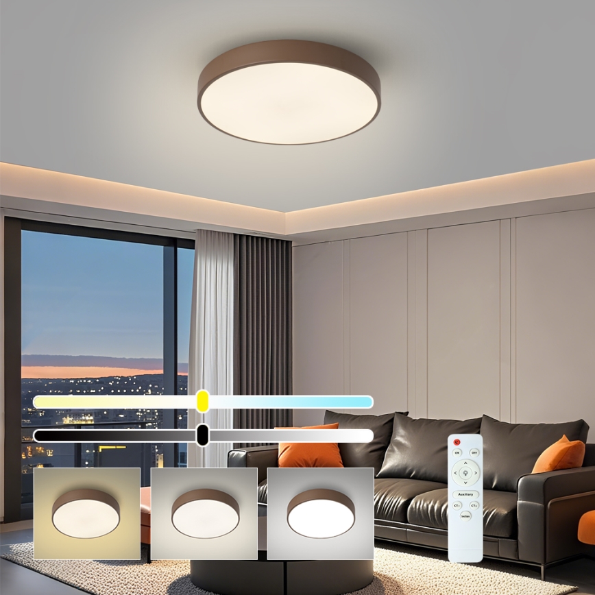 Brilagi - LED dimmbare Deckenleuchte POOL LED/48W/230V 3000-6000K Ø 40 cm braun + Fernbedienung