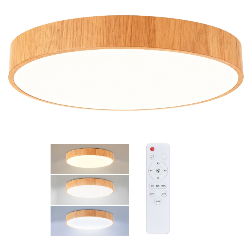 Brilagi - LED-dimmbare Deckenleuchte POOL LED/50W/230V 3000-6000K Ø 40 cm Holzdekor + Fernbedienung
