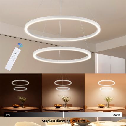 Brilagi - PORTOFINO LED, dimmbare Pendelleuchte mit Seilabhängung LED/98W/230V 3000-6000K Ø 80 cm weiß + Fernbedienung