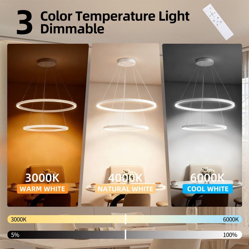 Brilagi - PORTOFINO LED, dimmbare Pendelleuchte mit Seilabhängung LED/98W/230V 3000-6000K Ø 80 cm weiß + Fernbedienung